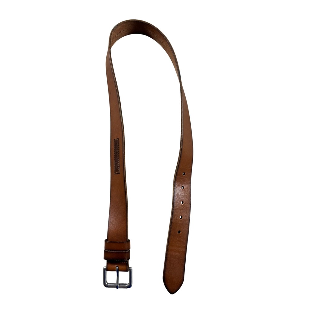 Polo Ralph Lauren Brown Leather Belt Mens 34 Silver Roller Buckle 1249790